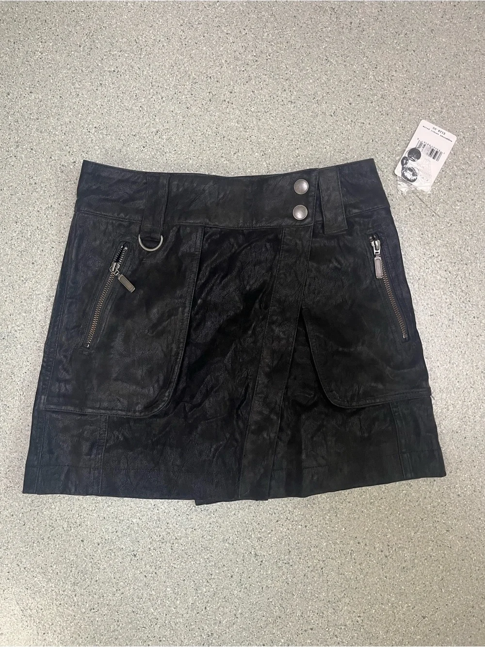Free People Carson Black Leather Utility Wrap Mini Skirt NWT Size 0